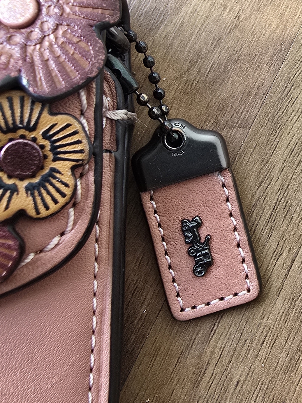 Coach Peach Floral Appliqué Wristlet - Picture 2 of 6